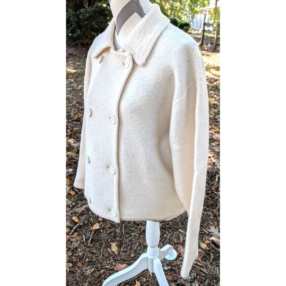 Rosanna 100% Wool Cream Double Breasted Button Cardigan Sweater Large Preppy - Picture 4 of 8